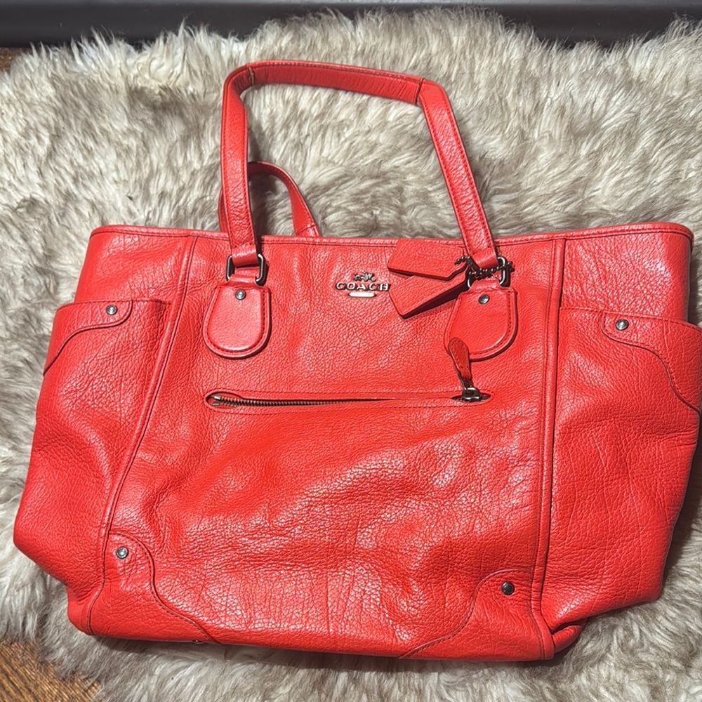 Coach Red Leather Tote Bag